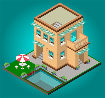 Isometric, Building, Villa, Urban